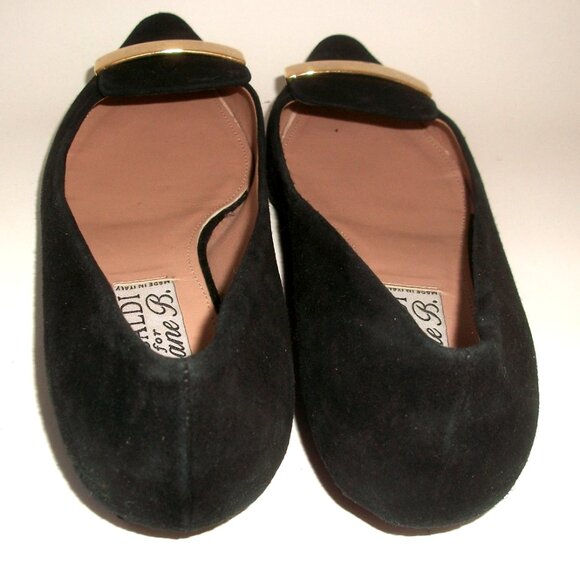 Pancaldi for Diane B Pointy Black Suede Flats with Gold Metal Detail 6.5M - Picture 7 of 10